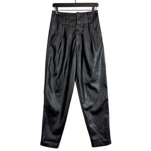Anouki Vegan Leather Pleated 27” Slim Trouser Pants Black - S
